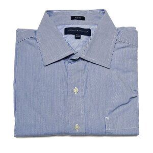Tommy Hilfiger Men's Blue Pin Stripe Slim Fit Long Sleeve Button Up, Sz 15-1/2